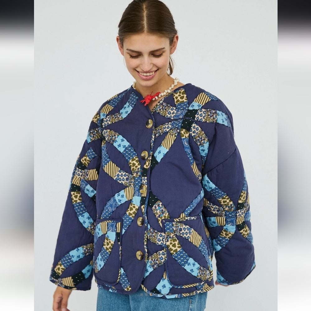 NWT Sissel Edelbo Sade Patchwork Jacket In Blue Circles sz M/L*